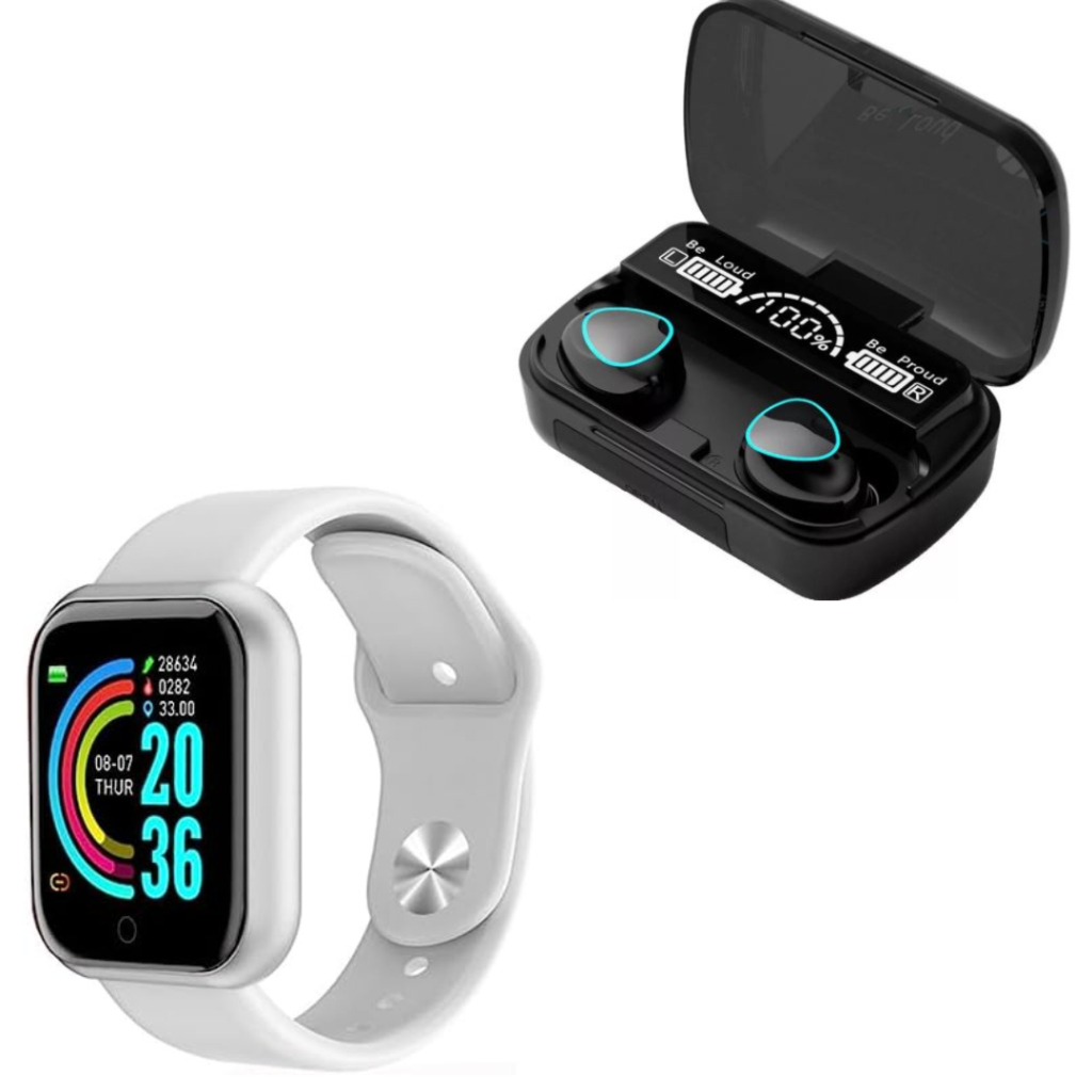 Kit Relógio Smartwatch D20 Pró Y68 + Fone de Ouvido sem Fio M10