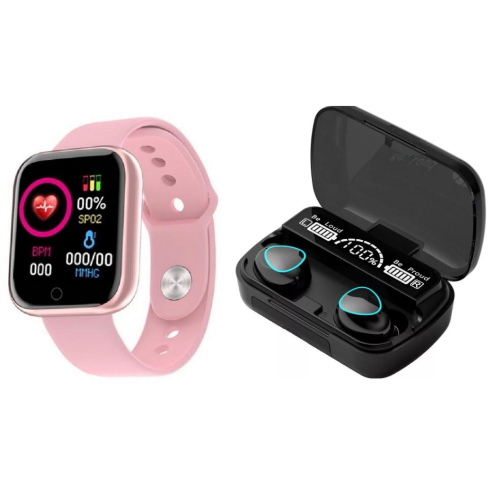 Kit Relógio Smartwatch D20 Pró Y68 + Fone de Ouvido sem Fio M10
