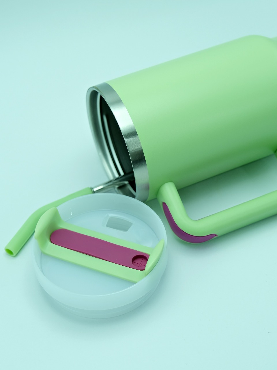 Copo Térmico Inox Alça Flip Straw com canudo de Metal 1200ml