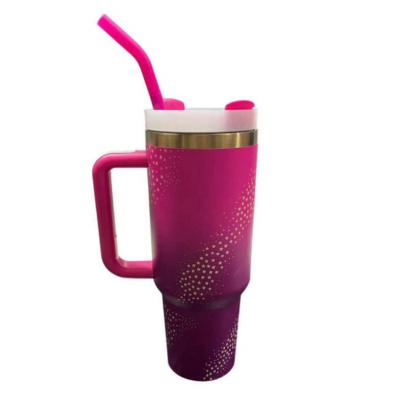 Copo Térmico Inox Alça Flip Straw com canudo de Metal 1200ml
