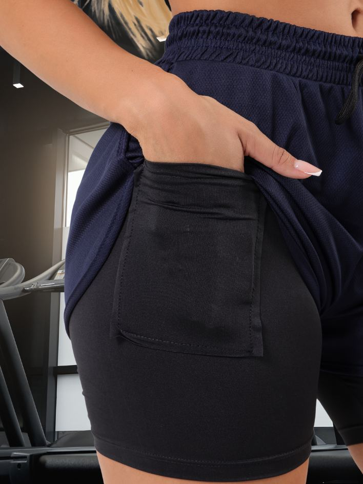 Short Duplo Compreensão Fitness Bermuda Academia Feminino 2 em 1