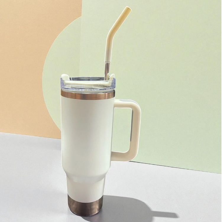 Copo Térmico Inox Alça Flip Straw com canudo de Metal 1200ml