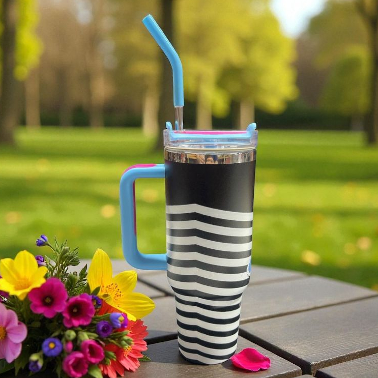 Copo Térmico Inox Alça Flip Straw com canudo de Metal 1200ml