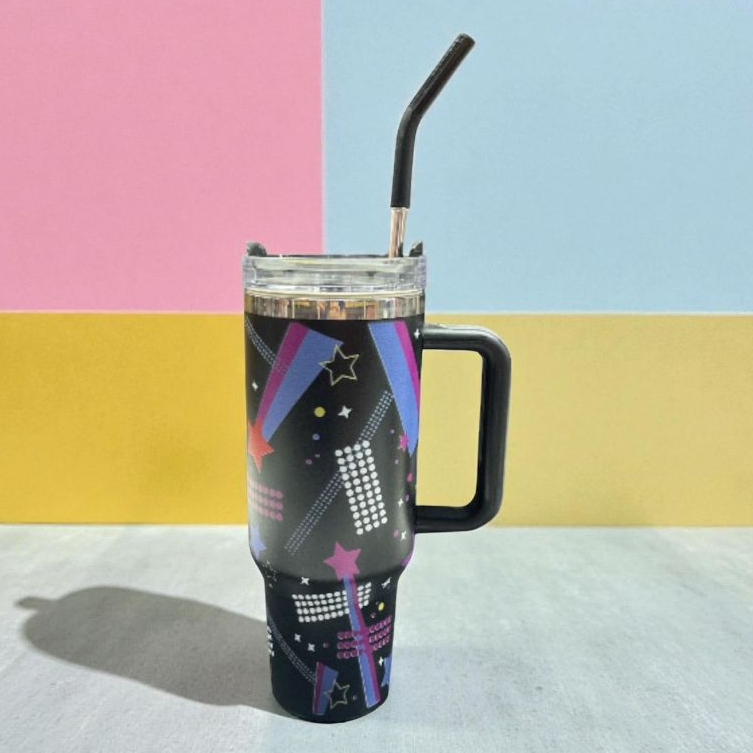 Copo Térmico Inox Alça Flip Straw com canudo de Metal 1200ml