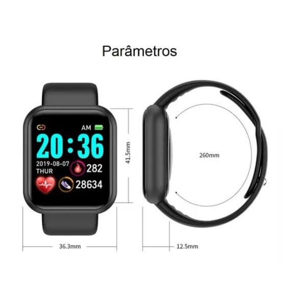 Kit Relógio Smartwatch D20 Pró Y68 + Fone de Ouvido sem Fio M10